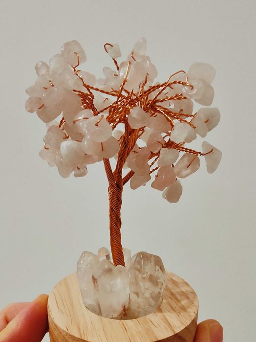 Lampă cu cristale de cuarț roz și transparent