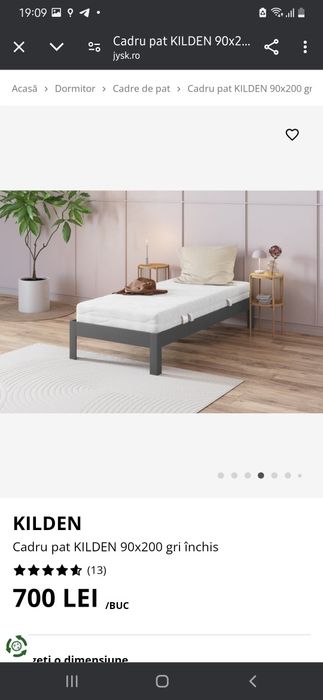 OFERTA! Pat jysk metal 90x200, cu somiera si saltea de lux