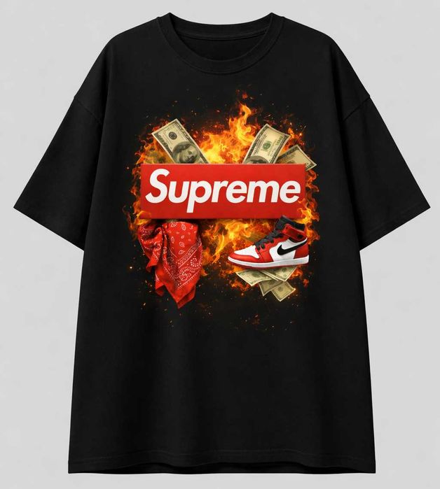 ОВЪРСАЙЗ тениски със SUPREME FIRE дизайн, 3 цвята! Или с ТВОЯ идея!