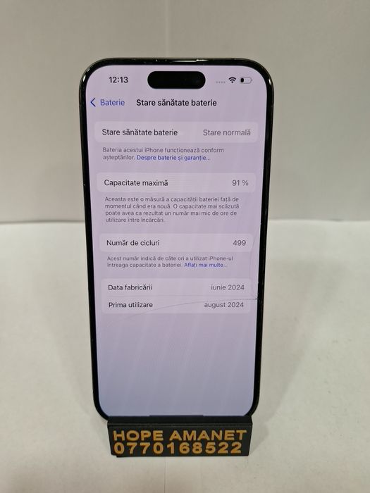 Hope Amanet P1 iPhone 15 Pro 91% ecran fisurat
