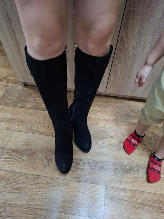 Сапоги замшевые,черные,натуральные