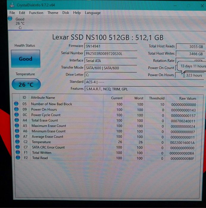 SSD Lexar 512GB+128Gb