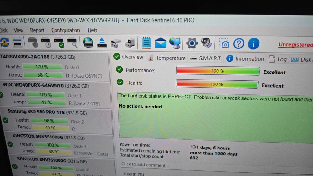 HDD 1TB Western Digital Purple WD10PURX, 100% Health/100%Performance/132 Days Power ON