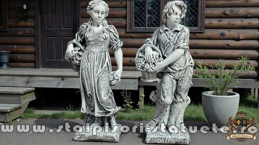 Set statuete băiat și fată, gri patinat, model S43.