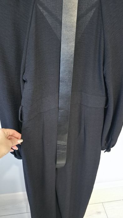 Salopeta neagră Zara, curea din piele ecologica, catarama aurie, S