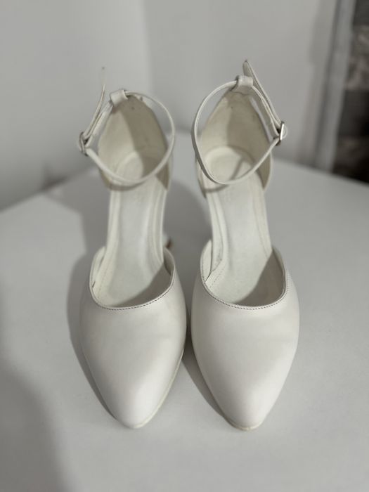 Pantofi mireasa, din piele naturala, culoare: alb imaculat, masura:36