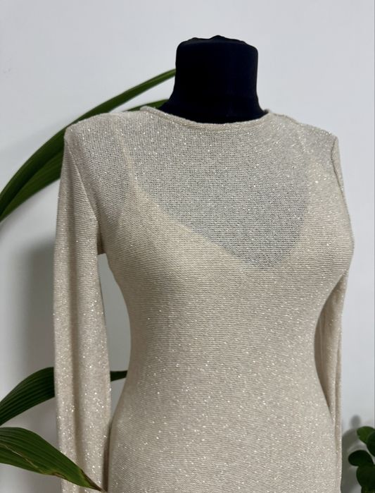 Rochie lunga eleganta cu sclipici de gala maneci lungi Zara marimea S