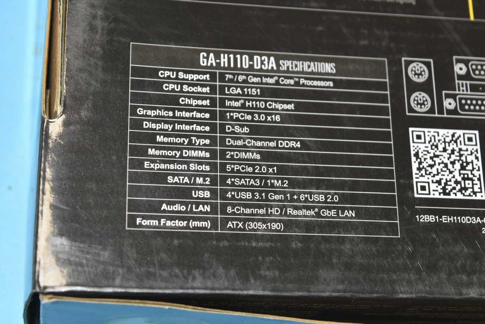 ДЪнна платка Gigabyte H110-D3A в оригинална кутия и аксесоари . 1151 DDR4