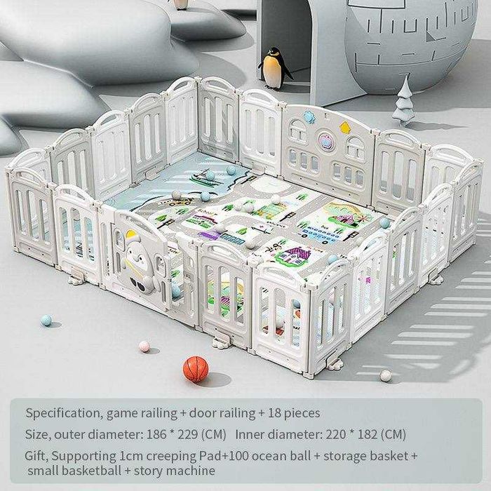 Детский манеж 186x229 серо-голубой с кольцом и матом