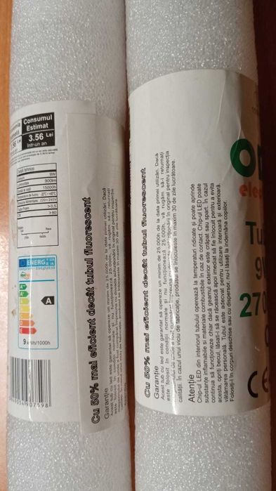 Bec LED 9W ce inlocuieste tub neon clasic. 2 buc. Lumina calda 2700K