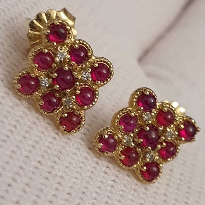 cercei aur 14k cu diamante si top rubine naturale