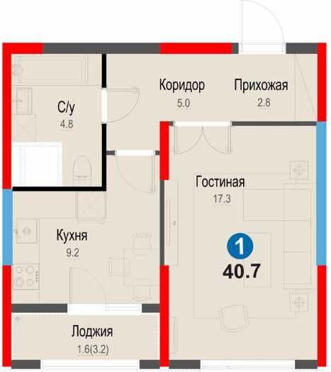 ВЫГОДНО! 1 комн-40,7 м² у метро Янгиабад! Рассрочка/Ипотека.  (S)