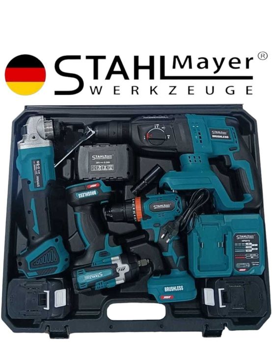 4в1 Гайковерт Винтоверт Ъглошлайф 125мм Перфоратор 36V 8A 3х Батерии