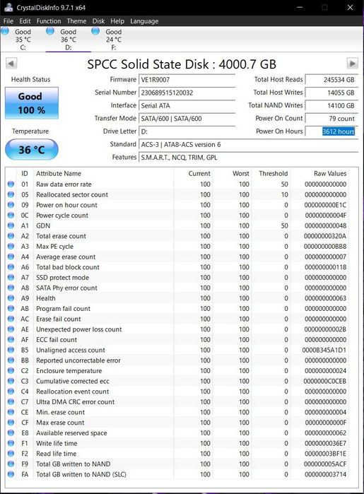 Silicon Power A55 4TB SSD 2.5 на 150 дни работа 100% HEALTH