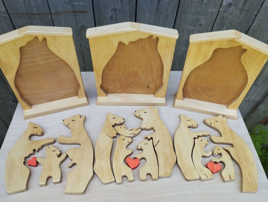 Puzzle ursuleți din lemn