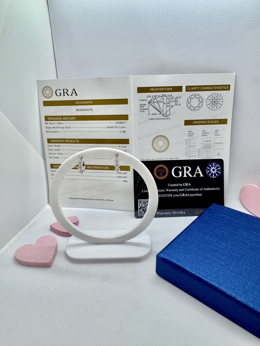 Сребърни обеци с мойсанит (диамант) 0.6 карата  6 камъка *0.1 карата