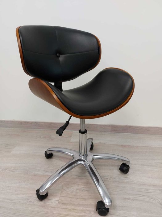 Табуретка с облегалка Hera - 43/55 - черна/бежова/сребриста