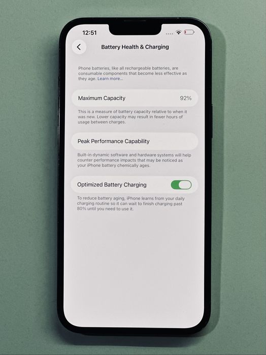 iPhone 13 ProMax Green 92% battery
