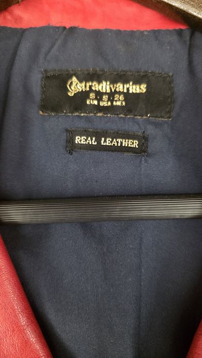 Кожено яке червено естествена кожа Stradivarius