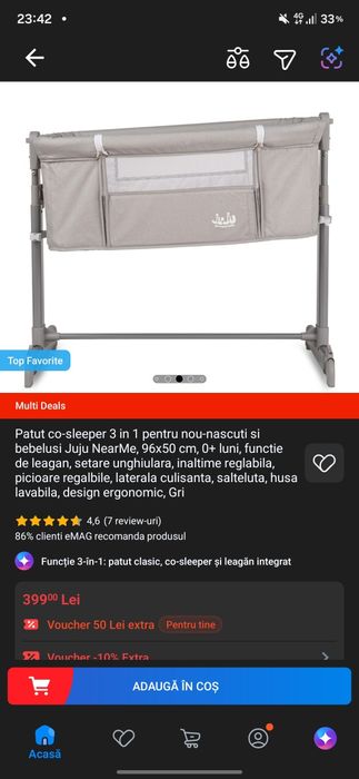 Pătuț bebe / co-sleeper „JuJu” – gri