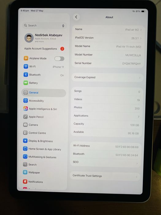 Ipad Air 11-inch M2 chip 128 GB LL/A
