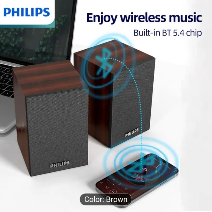 Boxe Philips, imitatie lemn, bluetooth, usb