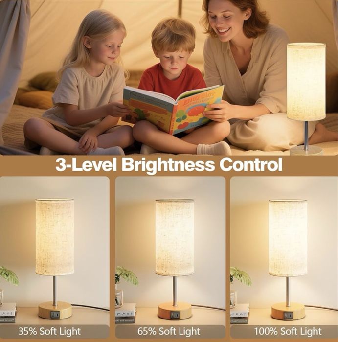 Lampă de noptieră cu funcție de încărcare prin porturi USB