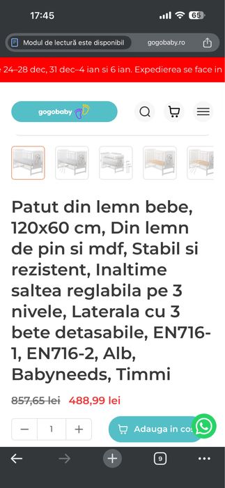 Patut copii lemn + saltea