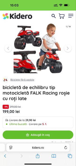 Motoreta motocicleta de echilibru cu roti late pt copii 1 - 3 ani