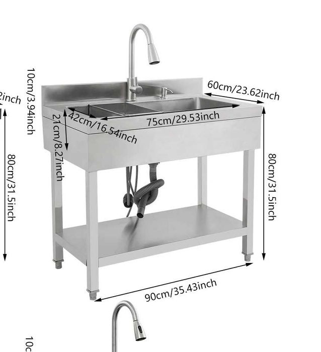 chiuveta inox o cuva mare 90x60x80 cm completa baterie