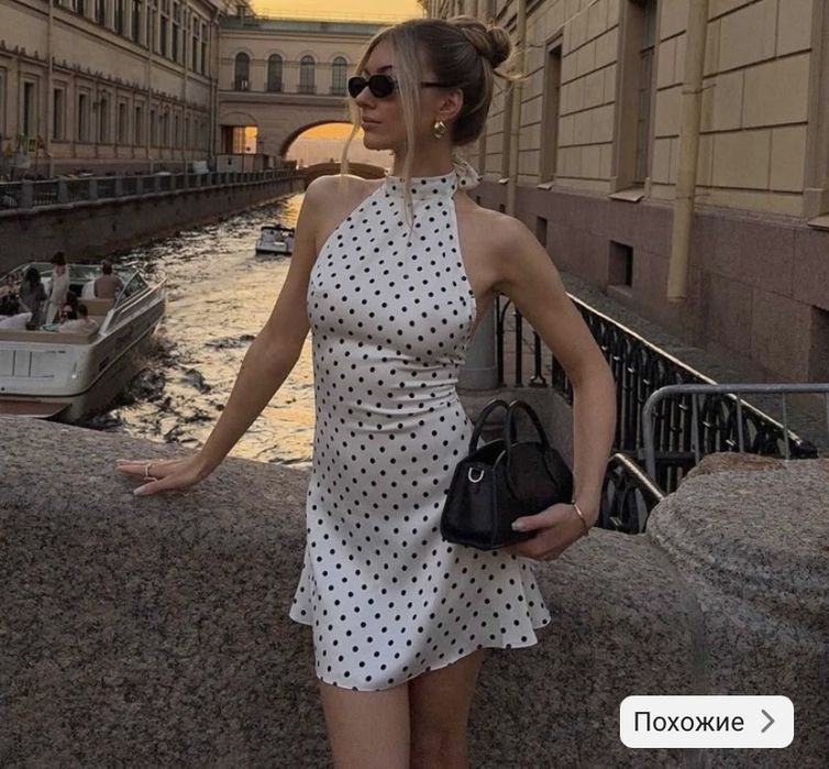 Новое Платье в белый горошек 42-44