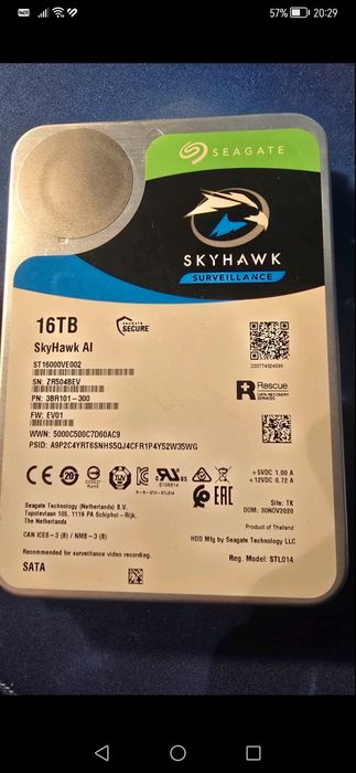 НОВА ЦЕНА ! ! ! Продавам: Употребявани Seagate SkyHawk 16TB HDD (7200