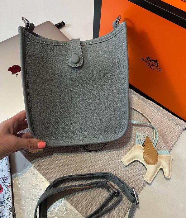 Чанта кожена синя hermes