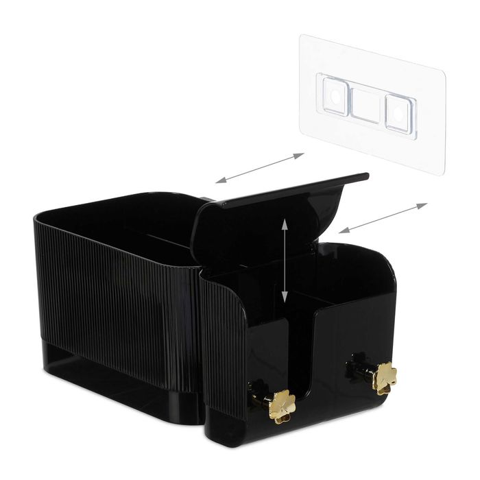 Organizator cosmetic de perete cu 4 compartimente autoadeziv negru