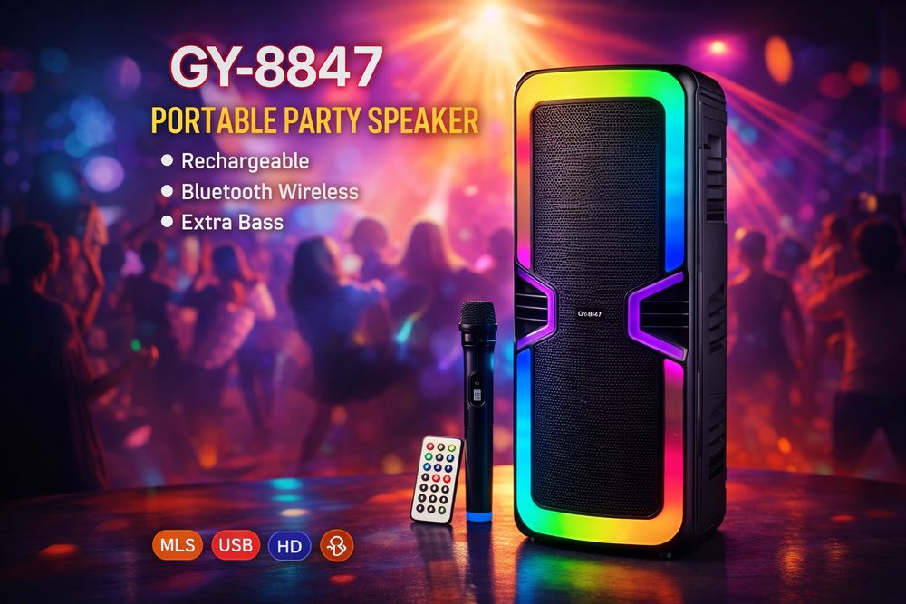Bluetooth Тонколона , Led осветление, 2 х 8 инча ,Микрофон