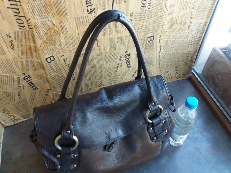 дамска чанта L.Credi,кожена торба-кафява естествена кожа