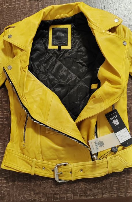 Geaca de piele naturala galbena LADC Paris, masura S