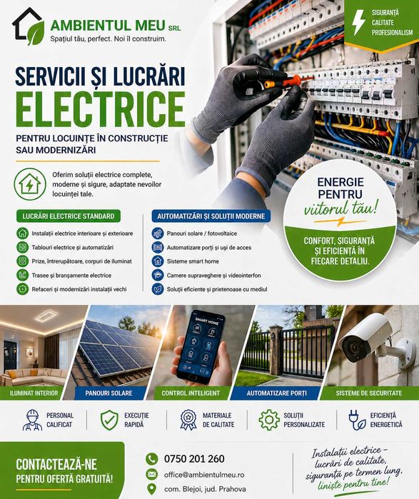 Instalații electrice complete case noi și renovări | Electrician lucrări rezidențiale, automatizări locuinta, trasee si tablouri electrice, cablare