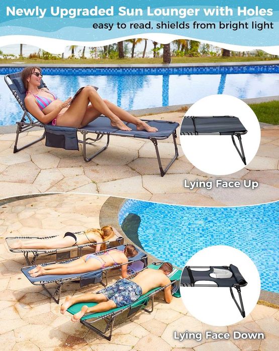KingCamp Сгъваем шезлонг с отвор за четене, 5 позиции