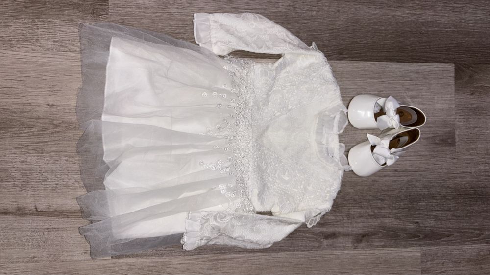 Бяла рокля 18-24мес. + обувки 13см.