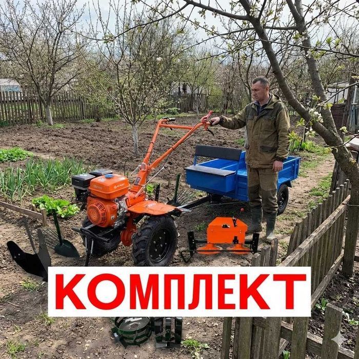 МОЩНЫЙ мотоблок в комплекте Телега-тележка и навесное оборудование