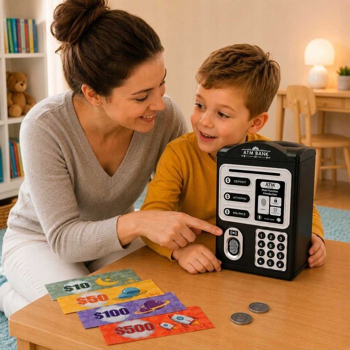 Pusculita electronica tip bancomat cu PIN si card efecte sonore lumini