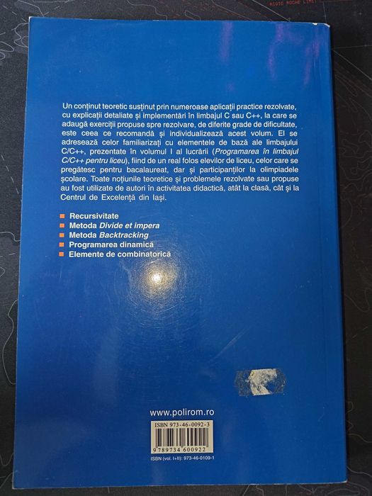 Carte Programarea in limbajul C/C++ pentru liceu, Volumul 2, Metode si tehnici de programare