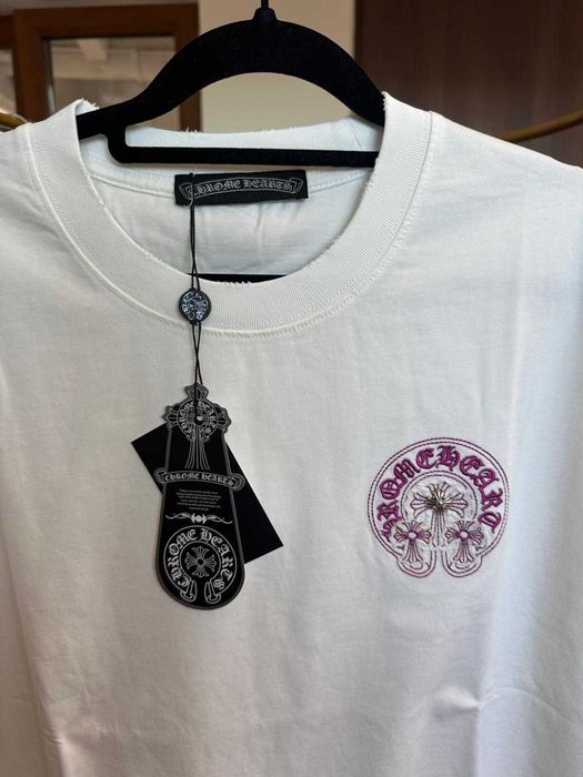 Tricou Chrome Hearts White Pink Broderie