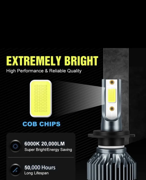 Set 2 becuri LED 20.000LM/6000K/ H1,H4,H7,H8,H9,H11,HB3,HB4