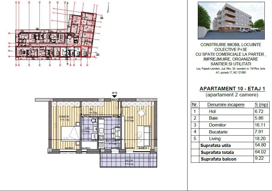 Apartament 2 camere decomandat | 64,02 mp utili | Bloc Boutique P+3 |