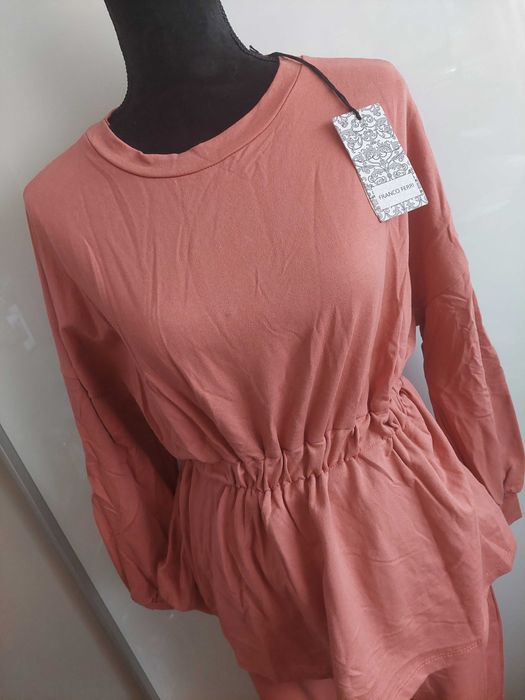 Trening set de stradă / casă roz pudrat peplum cambrat