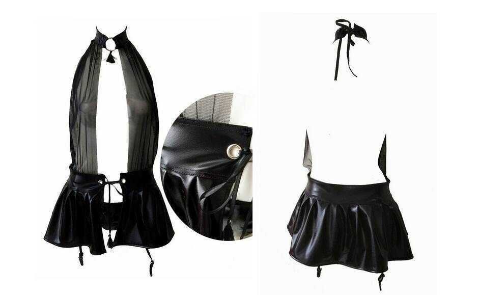 Lenjerie sexy cu fusta gen latex si portjartier