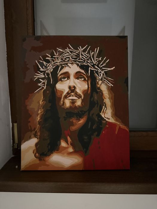 Tablou Iisus cu Coroana de Spini – Pictat Manual pe Pânză – 40x50 cm