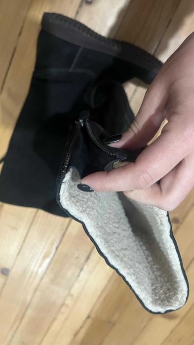 Дамски ботуши ECCO, естествен велур, черни, 39 номер